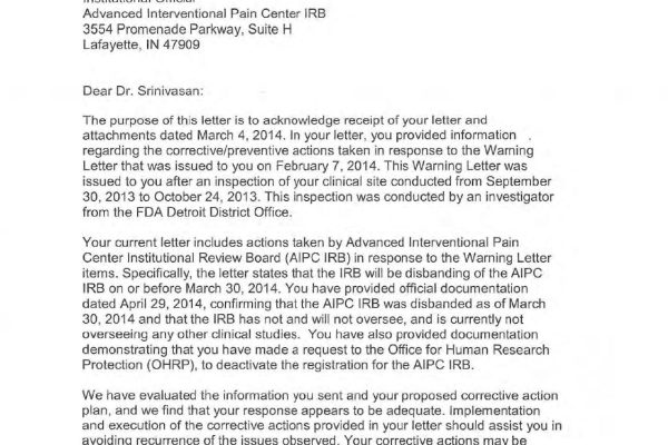 FDA warning resolution P1